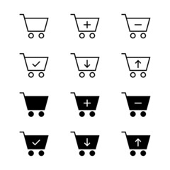 Shopping cart add and remove products icon set