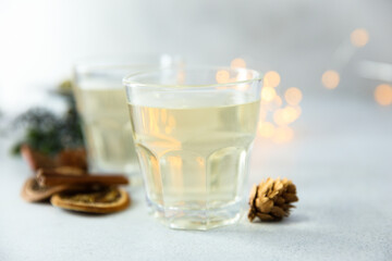 Warming white mulled wine with spices
