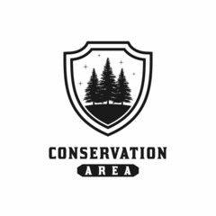 Pine Tree with Shield For Protected Forest Logo, Or Nature Reserve Design Inspiration