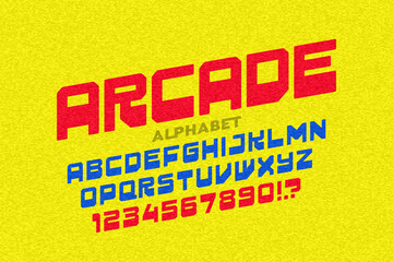 Arcade game retro style font design, alphabet letters and numbers vector illustration