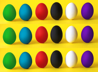 Colorful eggs on the yellow background. Black lives matter, all lives matter, diversity,  equal rights concept