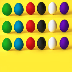 Colorful eggs on the yellow background. Black lives matter, all lives matter, diversity,  equal rights concept