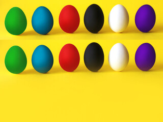 Colorful eggs on the yellow background. Black lives matter, all lives matter, diversity,  equal rights concept