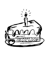  cake with candles - black outline on a white background