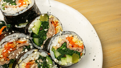 The kimbop or gimbop Korea roll close up image for food concept