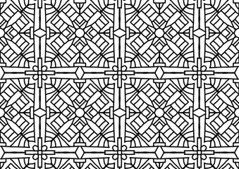 seamless geometric tile in folk style drawn on a white background for coloring, vector, tile, coloring, book