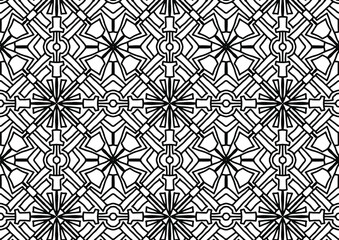 abstract seamless tile with flowers in folk style drawn on a white background for coloring, vector, tile, coloring, book