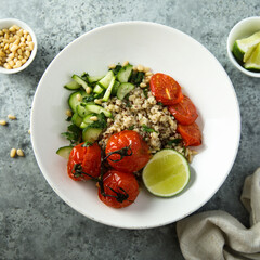 Healthy quinoa bowl with tomato confit
