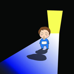 Adorable sleepwaking baby through open door cartoon style illustration