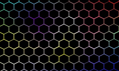 Fototapeta premium 3d abstract geometric background, metallic hexagonal honeycombs, modern purple neon wallpaper