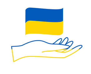 Ukraine Flag Ribbon And Hand Emblem Symbol Abstract National Europe Vector illustration Design