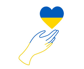 Ukraine Flag Heart Emblem And Hand  National Europe Abstract Symbol Vector illustration Design