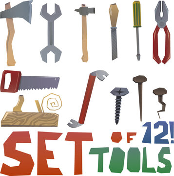 Set of 12 vector tools