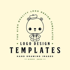 Illustration of a cartoon panda with a hat Concept Design Vector Template. Suitable for Creative Industries, Multimedia, Entertainment, Education, Shops, and other related businesses