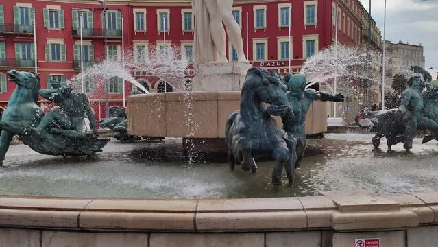 view of the fountain of the sun place Massena in nice