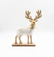 wooden carve deer isolate on white background