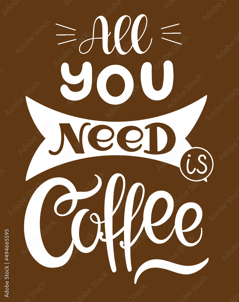 Wall mural Calligraphic hand drawing inscription all you need is coffee. For posters, postcards, flyers, design of cafes, menus, restaurants. Vector illustration	 - Wall murals