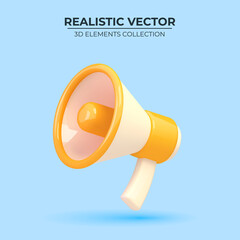 3D vector Megaphone on blue background. Realistic 3d design. Trendy yellow and blue colors. Design in cartoon style. Vector illustration - 494666116