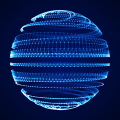 Abstract sphere. Network of dots and lines. Abstract digital background. 3d rendering