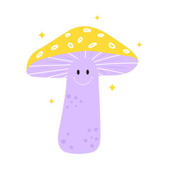 Groovy mushroom vector clipart. 70s, 80s, 90s vibes sticker. Magic forest element. Vintage nostalgia graphic for design and print