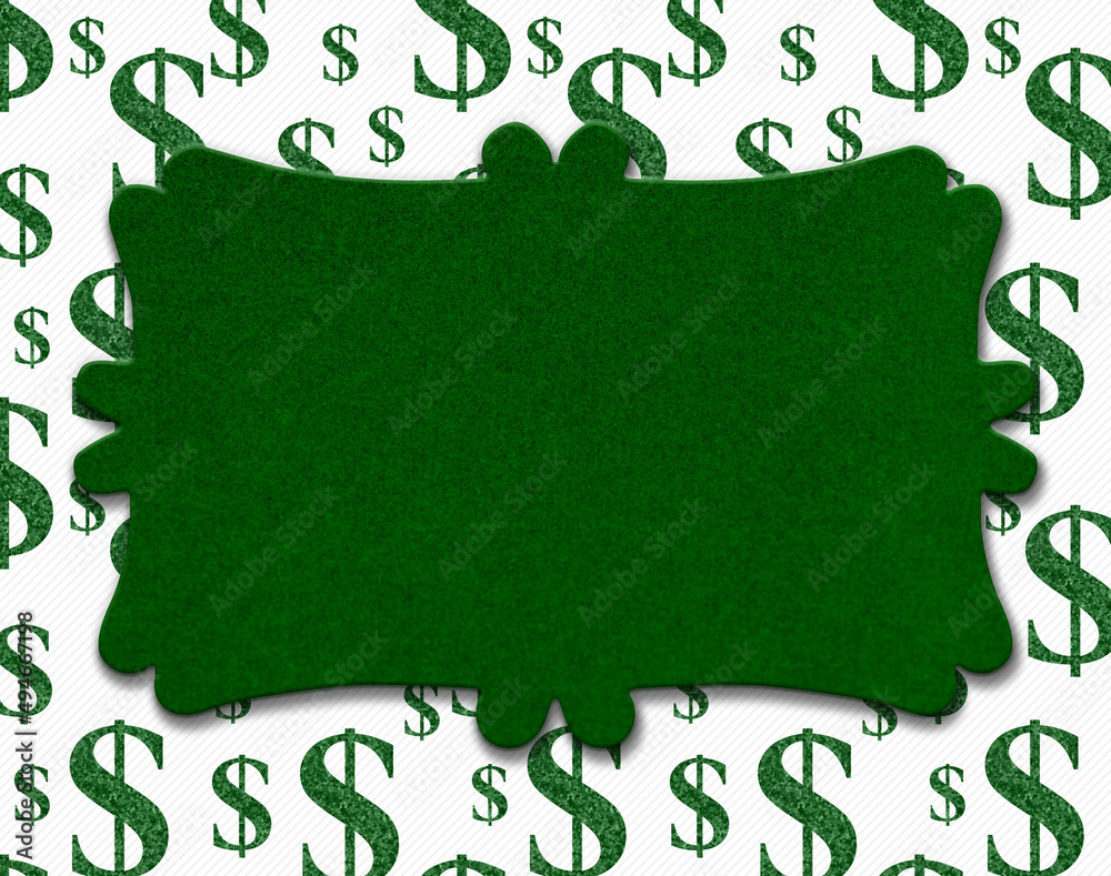 Wall mural blank green wood sign on green dollar sign