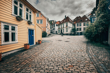Fototapeta na wymiar view of the streets in the old city of bergen in norway on a summer day