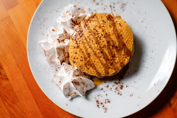 Pancakes with honey. Healthy and nutritious breakfast.
