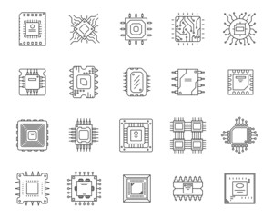 Set of microchip icons.