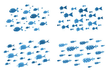 Group of blue sea fish