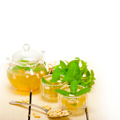 Arab traditional mint and pine nuts tea