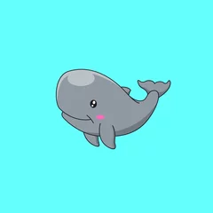 Poster Cartoon cute sperm whale. Vector illustration © PitubeART