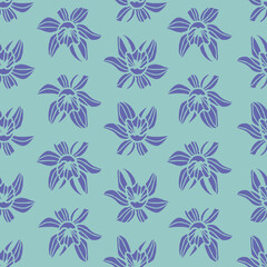 Fototapeta na wymiar Vector mint green violet flowers seamless pattern 