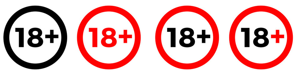 Under 18 sign warning symbol. Over 18 only censored. Eighteen age older forbidden adult content.