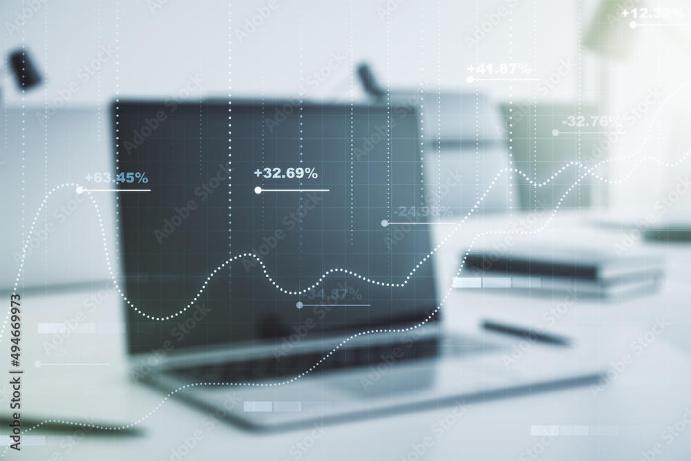 Poster abstract creative analytics data spreadsheet on modern computer background, analytics and analysis c