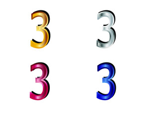Number 3 colored on white background. Vector illustration.