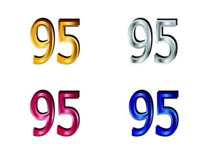 Number 95 colored on white background. Vector illustration.