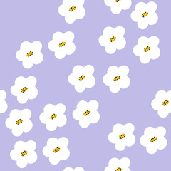 White and purple flowers seamless repeat vector pattern