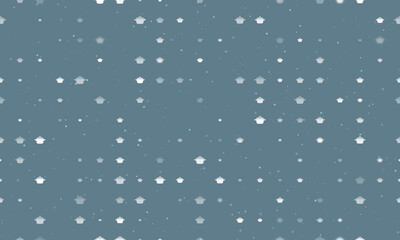 Seamless background pattern of evenly spaced white pot symbols of different sizes and opacity. Vector illustration on blue gray background with stars