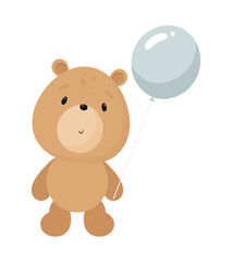 Cute Bear with a balloon. Cartoon style. Vector illustration. For kids stuff, card, posters, banners, children books, printing on the pack, printing on clothes, fabric, wallpaper, textile or dishes.