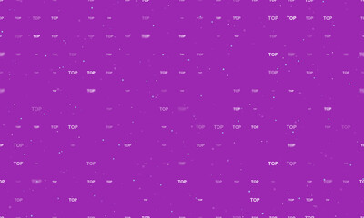 Seamless background pattern of evenly spaced white top symbols of different sizes and opacity. Vector illustration on purple background with stars