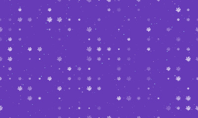 Seamless background pattern of evenly spaced white coral symbols of different sizes and opacity. Vector illustration on deep purple background with stars