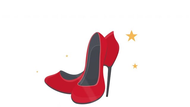 Red shoes. Animation of beautiful women's shoes, alpha channel is on. Cartoon
