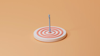 Business or success concept. Arrows aims at a dartboard target. Winning situation. Reach goal of success. Achievement concept. Business target. 3D rendering.