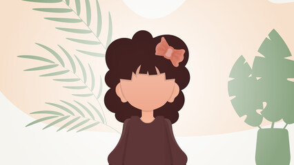 Cute girl in cartoon style. Poster with a teenage girl. Vector.