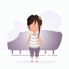 Little girl in flat style. Poster with a teenage girl who is depicted in full growth. Vector.