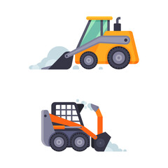 Obraz na płótnie Canvas Snowplow tractors set. Road cleaning vehicles, professional industrial transport vector illustratio