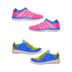 Athletic shoes set. Fitness and sports equipment set. vector illustration