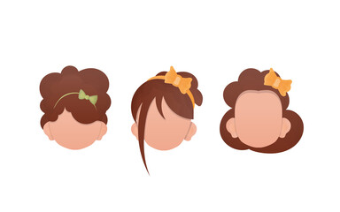 Set of girls faces isolated on white background. Cartoon style. Vector illustration.