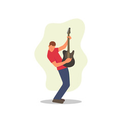 Electric guitarist playing guitar solo simple flat vector character illustration. - obrazy, fototapety, plakaty