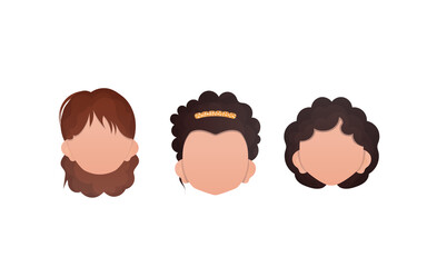 Set of baby girls faces isolated on white background. Cartoon style. Vector illustration.